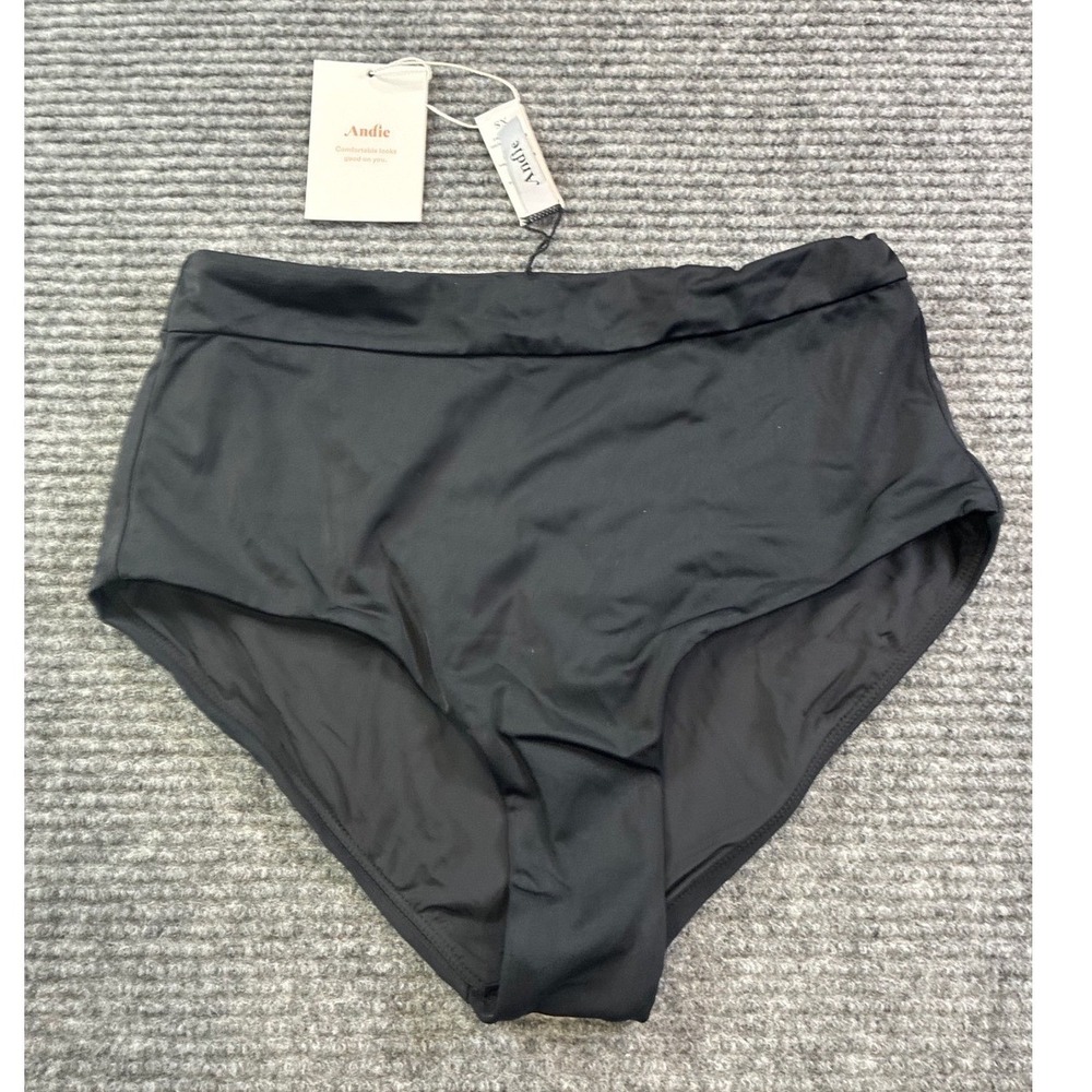 Andie Swim The Wide Band High Waist Bikini Bottom Black XS Classic Sexy AB454